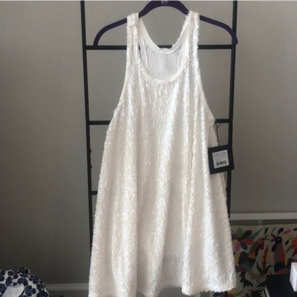 Norma Kamali White Sequin Halter Dress